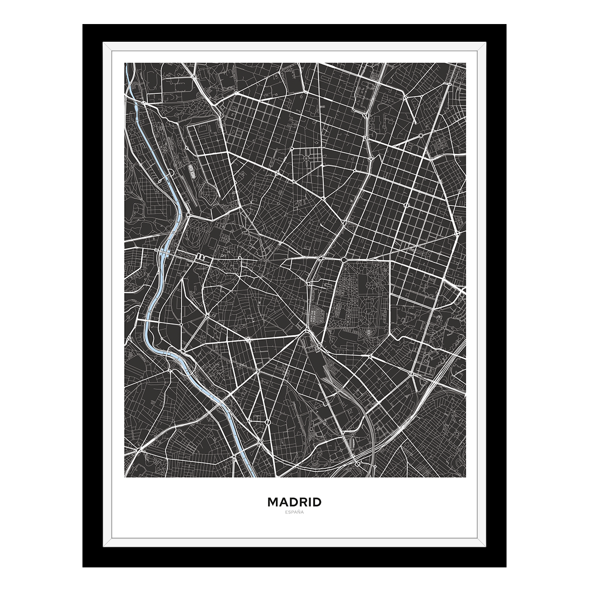 Madrid - zahraniční města – klasik / zahraniční města – černá / pěnová kapa deska / bílý hliníkový rám / 60×80 cm