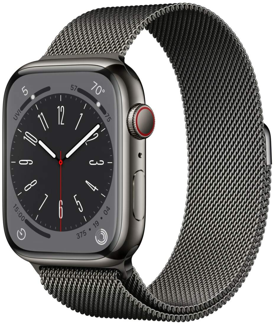 Apple Watch Series 8 45mm Cellular Edelstahlgehäuse Graphit mit Milanaise-Armband in Graphit