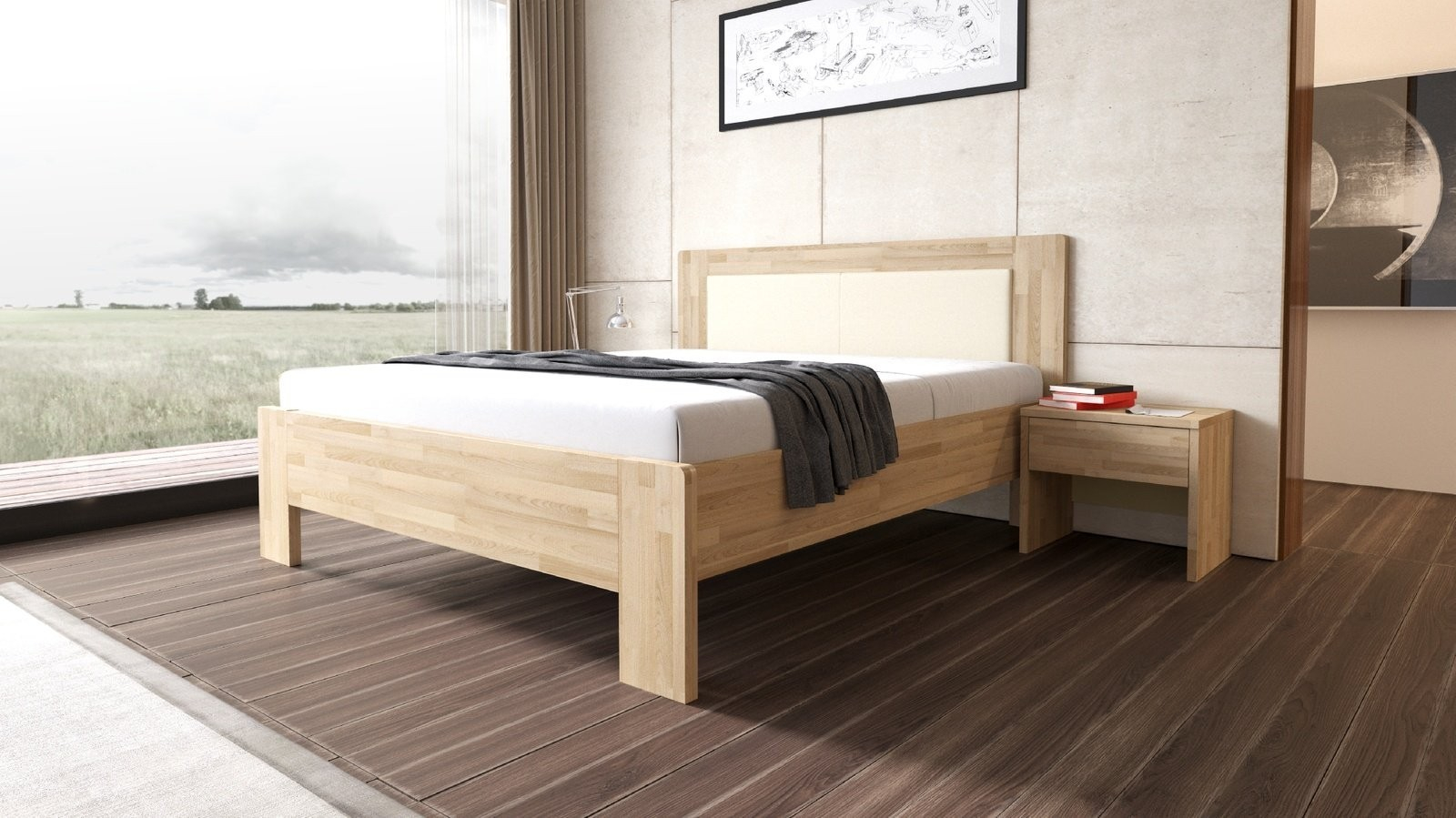 LÍVIA - masívna buková posteľ s čalúneným čelom 160 x 200 cm