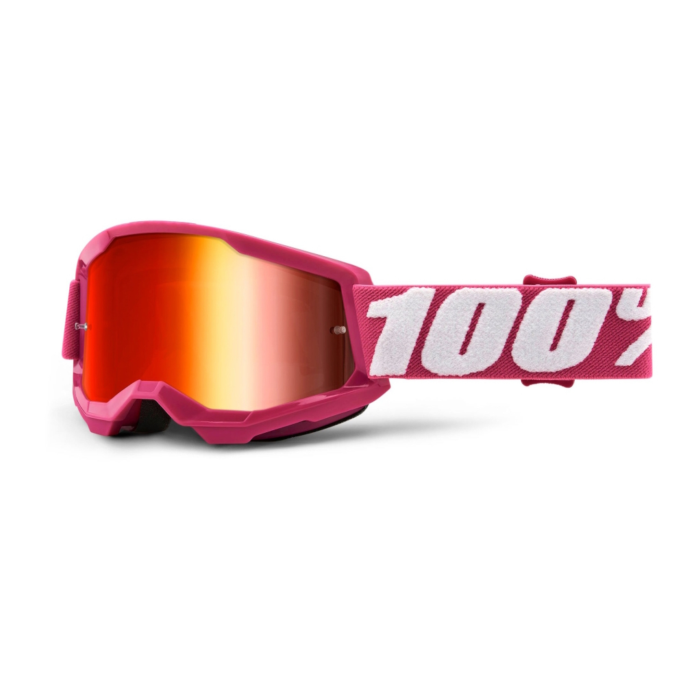 100% Strata 2 Youth Mirror Motocross-Schutzbrille für Kinder Fletcher rosa, verspiegeltes rotes plexi