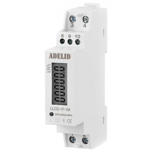 Medidor de electricidad monofásico digital para riel DIN 1F LCD ADELID