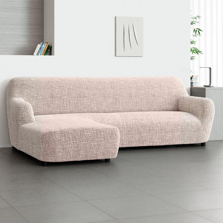 Case with two elastic NEW beige sofa with ottoman left (w. 170 - 300 cm)