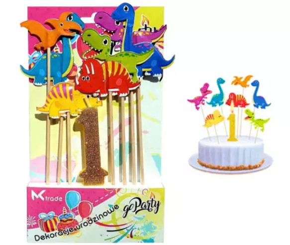 KIK KX5825 Dekorace na dort Dinosauři se svíčkou 1 rok