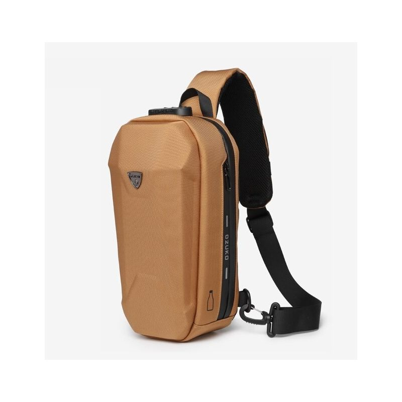 Ozuko outdoor batoh přes rameno s USB + zámek Drouet Hnědý 6L