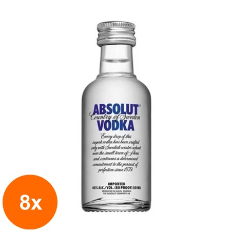 Set of 8 x Vodka Absolut Blue, Content 40% Alcohol, 50 ml...