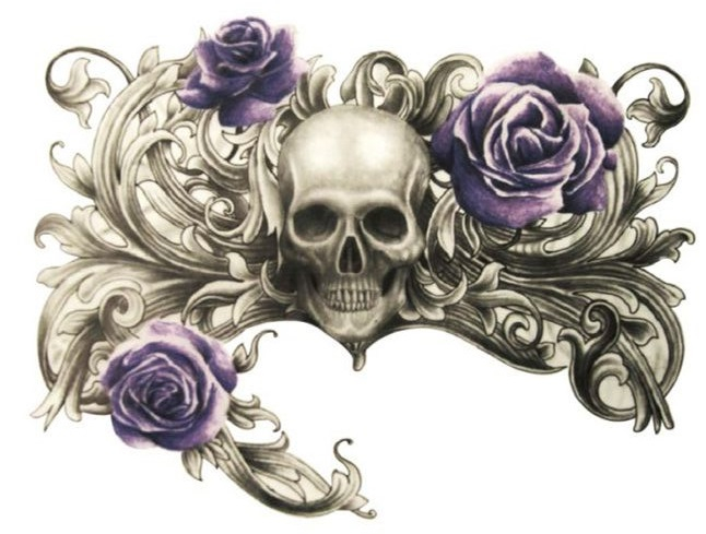 Dočasné tetování Lebka z podsvětí květinami 34x48cm