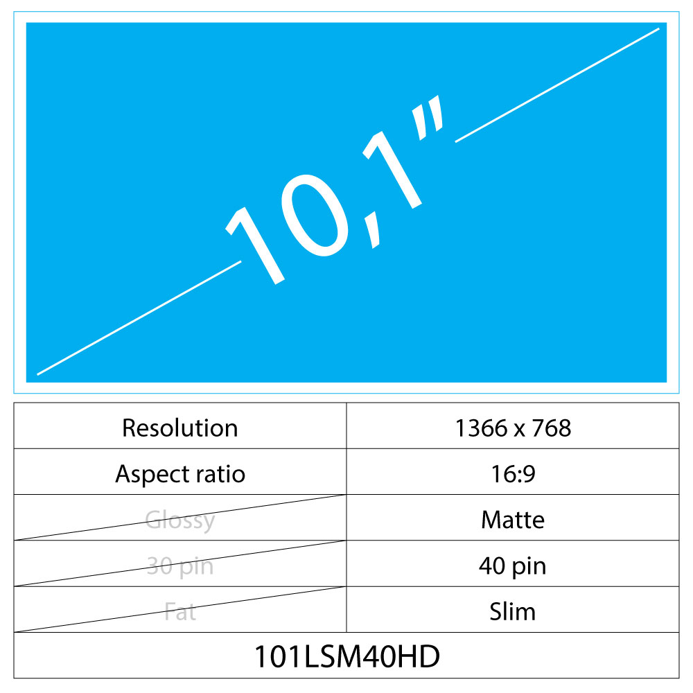 10.1 LCD Slim Matte 40 pin HD
