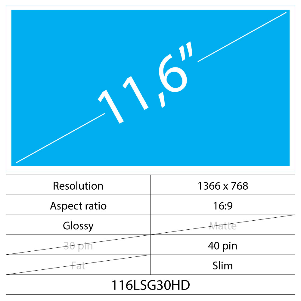 11.6 LCD Slim Glossy 40 pin HD