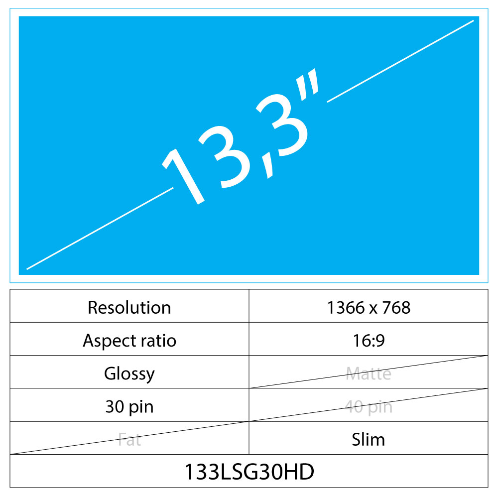 13.3 LCD Slim Glossy 30 pin HD