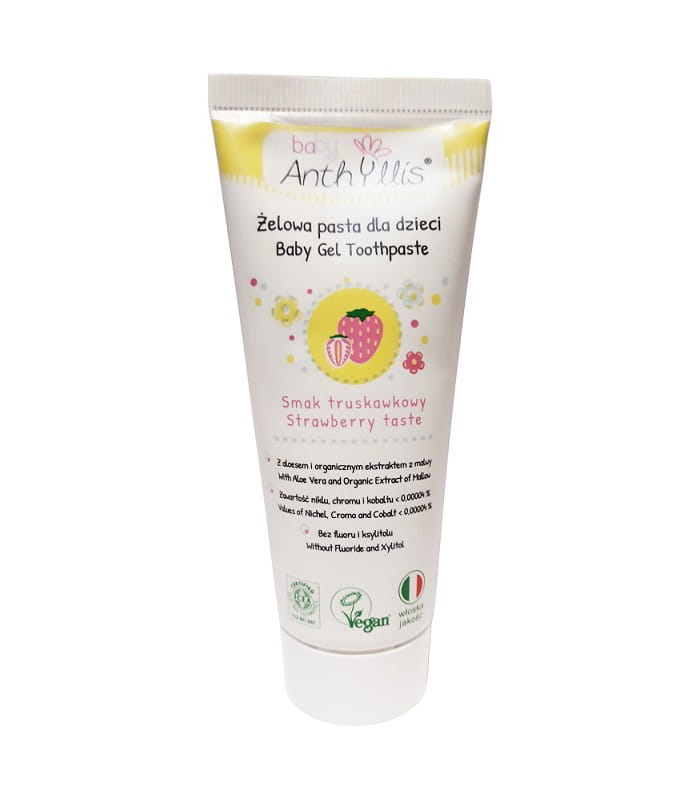 Children's Toothpaste WITHOUT FLUORIDE, from the first tooth, with aloe and organic mallow, strawberry, 75 ml, Baby Anthyllis