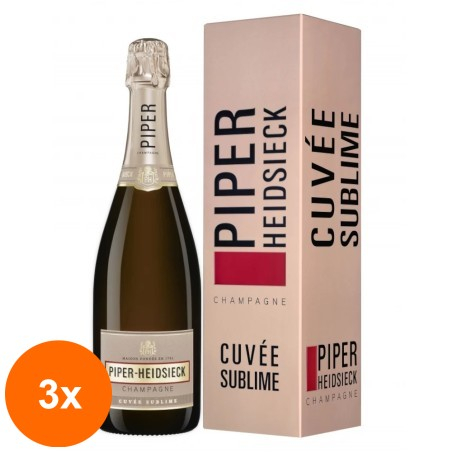 Set 3 x Sampanie Piper Heidsieck Cuvee Sublime 12% Alcool, Demisec, Cutie Carton, 0.75 l...