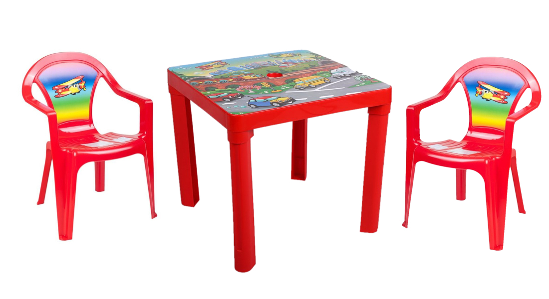 Detský plastový stôl a stoličky , červený set