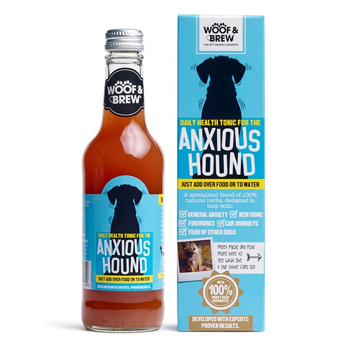 Woof & Brew Anxious Hound Tonic împotriva fricii, anxietății și nervozității 330 ml