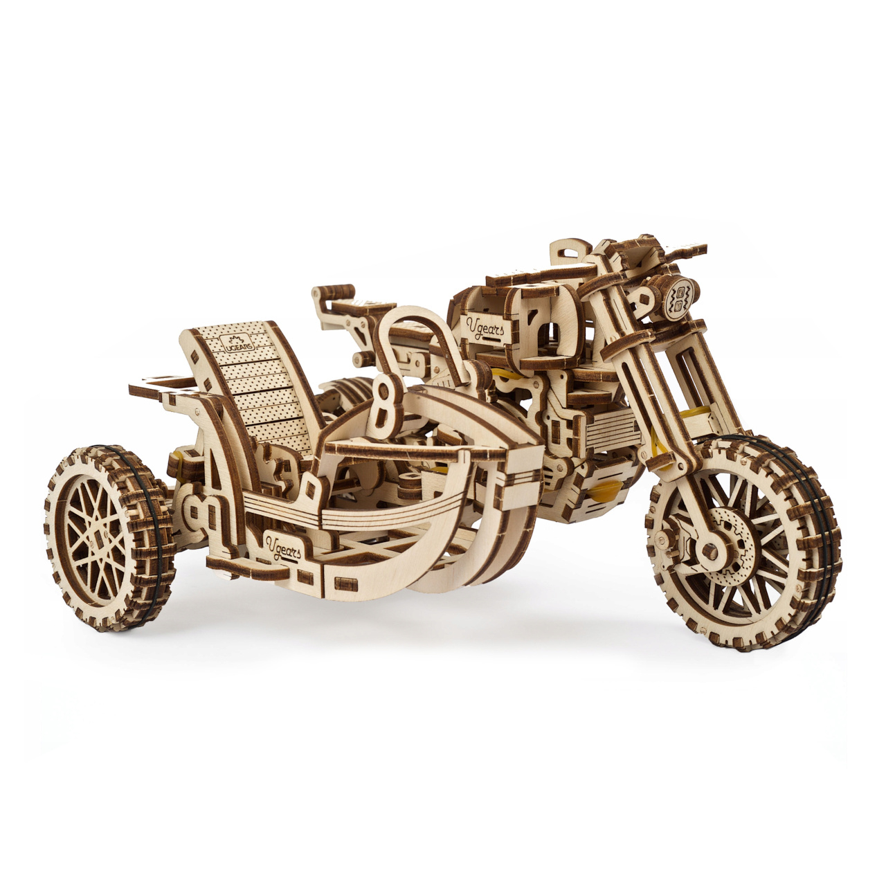 Ugears 3D quebra-cabeça mecânico de madeira UGR-10 Motocicleta (scrambler) com sidecar