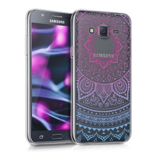 Genomskinligt fodral med indisk sol design för Samsung Galaxy J5 - blå