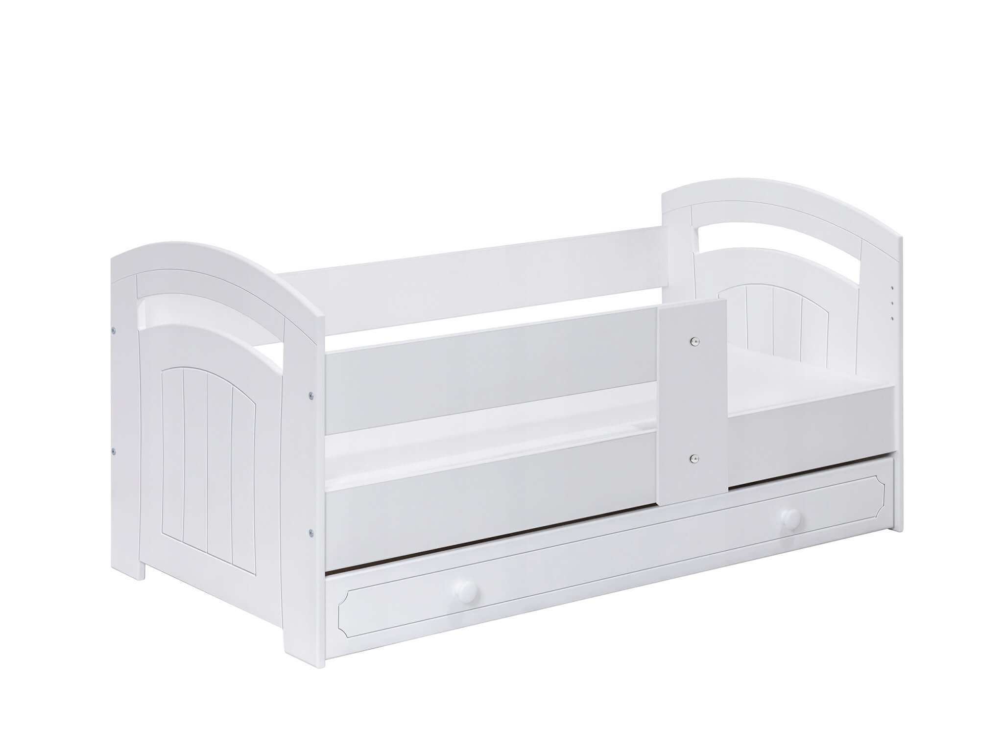 Detská posteľ so zábranou a šuflíkom Gucio 70x140 - biela
