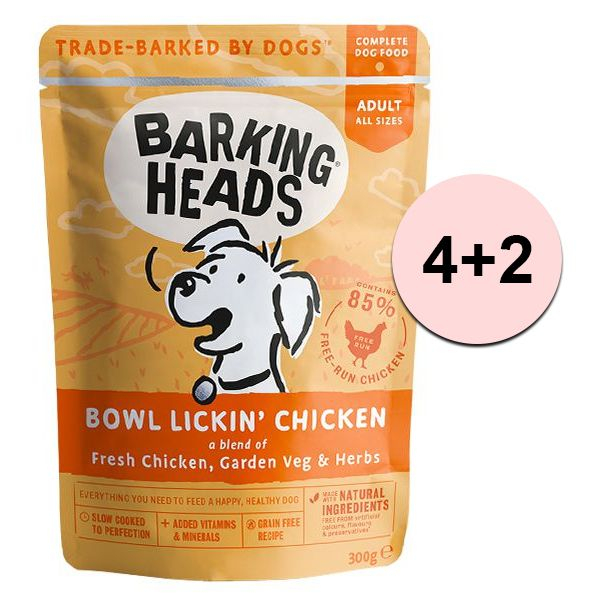 BARKING HEADS Miska Lickin’ Chicken BEZ OBILÍ 300g 4+2 ZDARMA