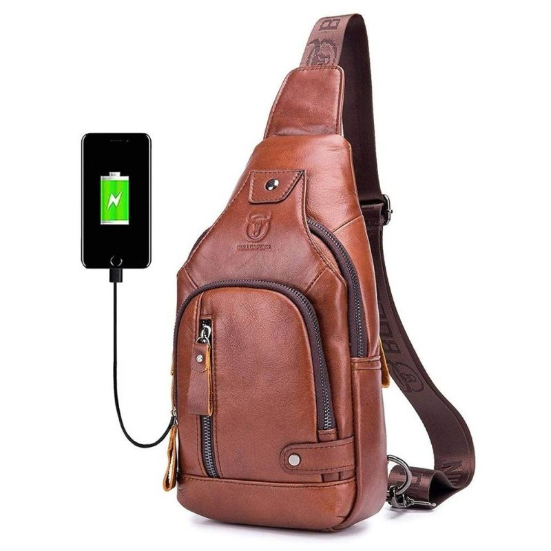 Bullcaptain kožená taška přes rameno s USB Helmer Hnědý 5L