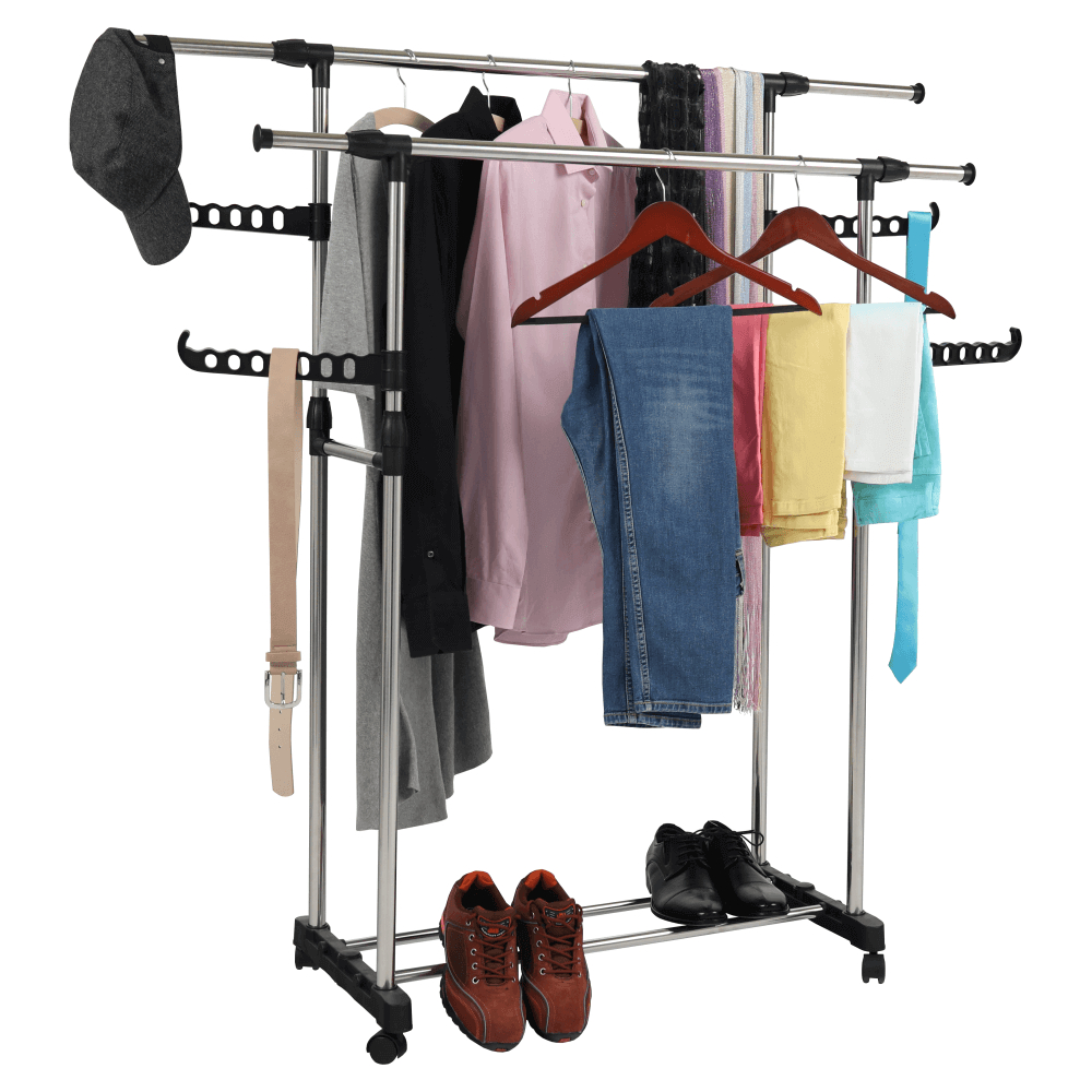 Mobile Clothes Rack, Stainless Steel + Black Plastic, ALEXO