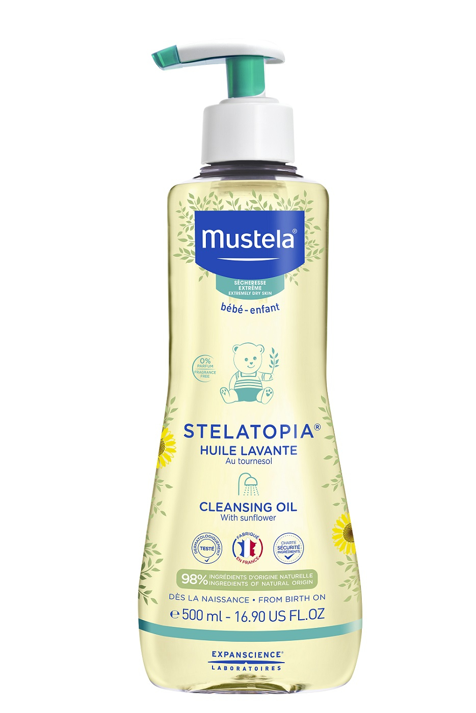 Mustela Ulei de duș și baie pentru copii pentru o piele extrem de uscată și atopică Stelatopia (Cleansing Oil) 500 ml
