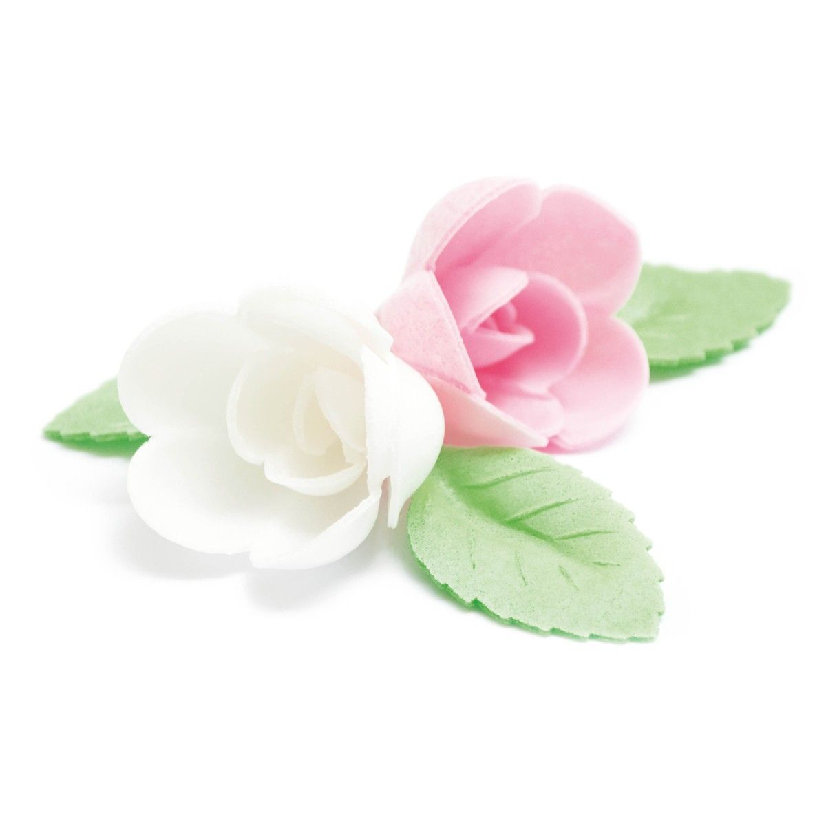 Decorações Comestíveis para Bolos - Flores Brancas, Rosas e Folhas 10 unidades