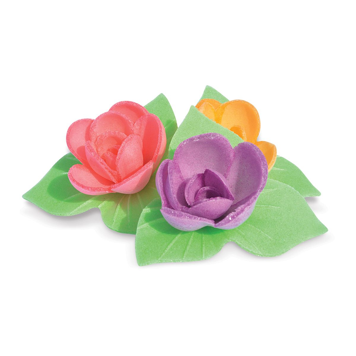 Decorações de bolo comestíveis - Flores coloridas com folhas 6 unid.