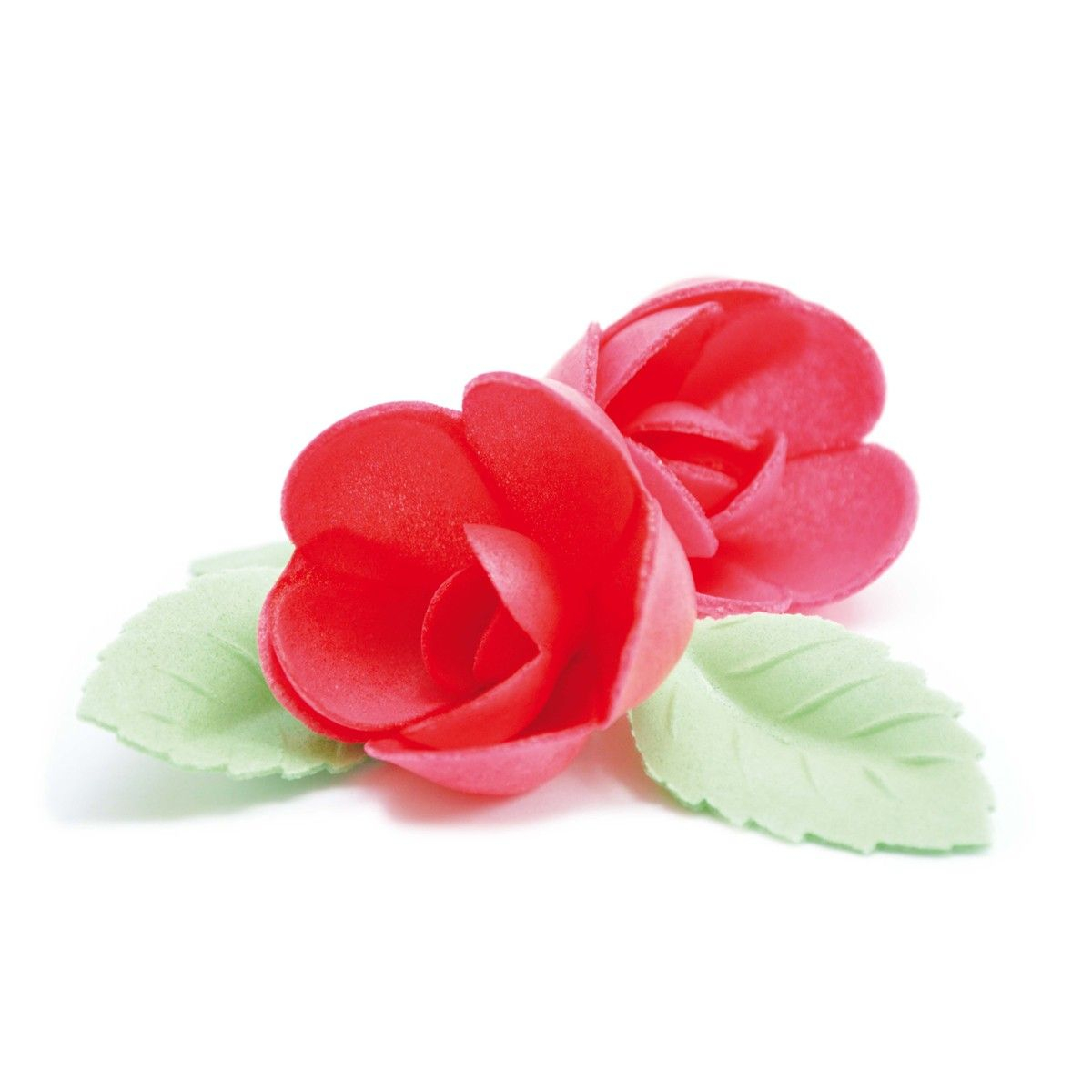 Decorações comestíveis para bolo - Flores vermelhas e folhas 10 unidades