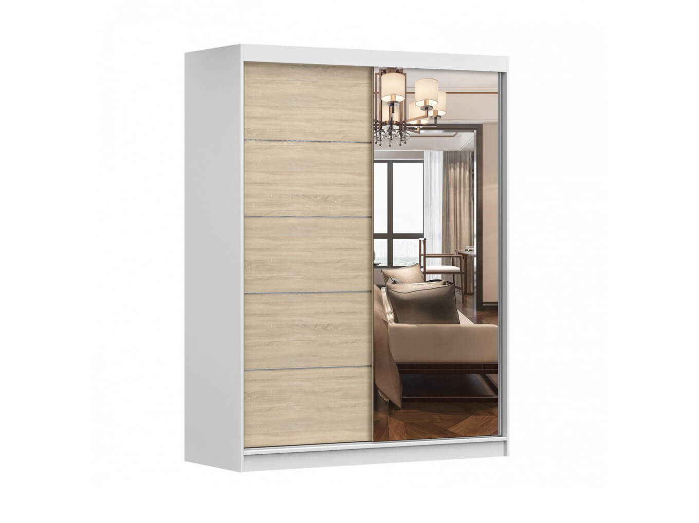 Garderobe med speil Valery II 150 - hvit / Sonoma-eik