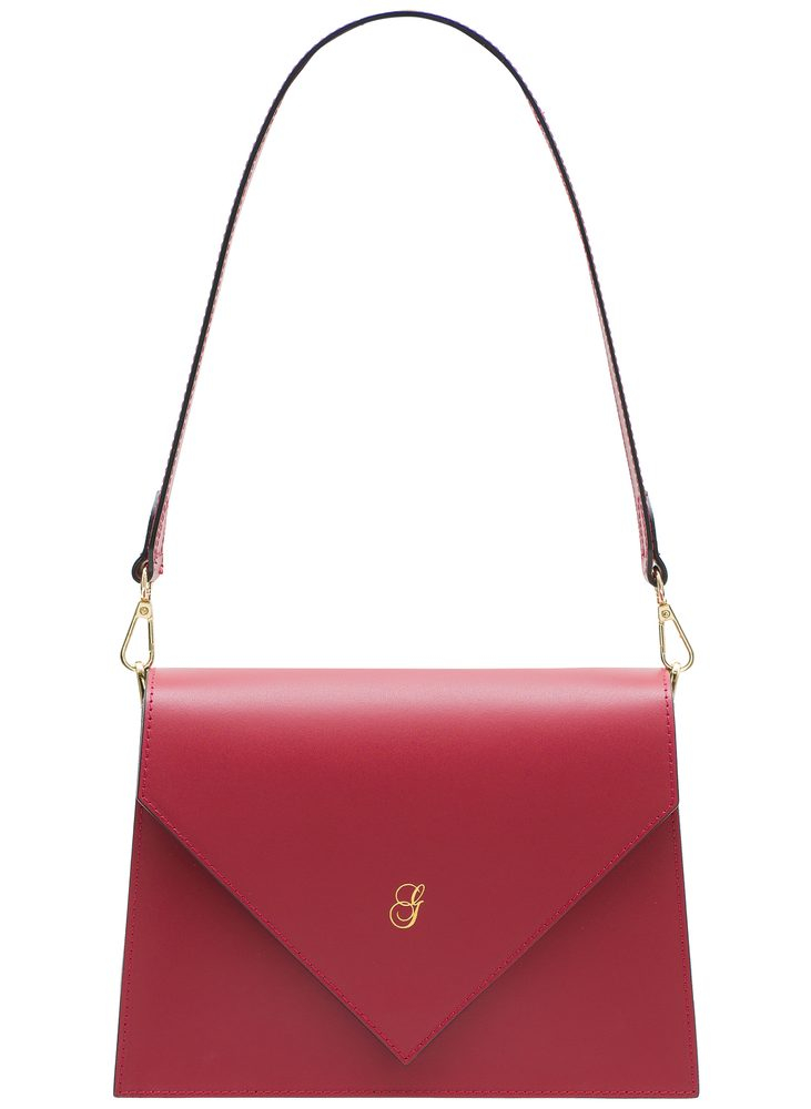 Leather shoulder bag with rigid strap, burgundy Glamorous by GLAM