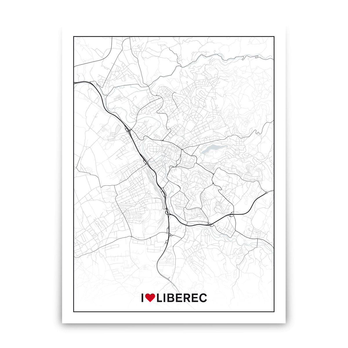 Liberec - road - city - love / city - white / foam board / frameless / 45×60 cm