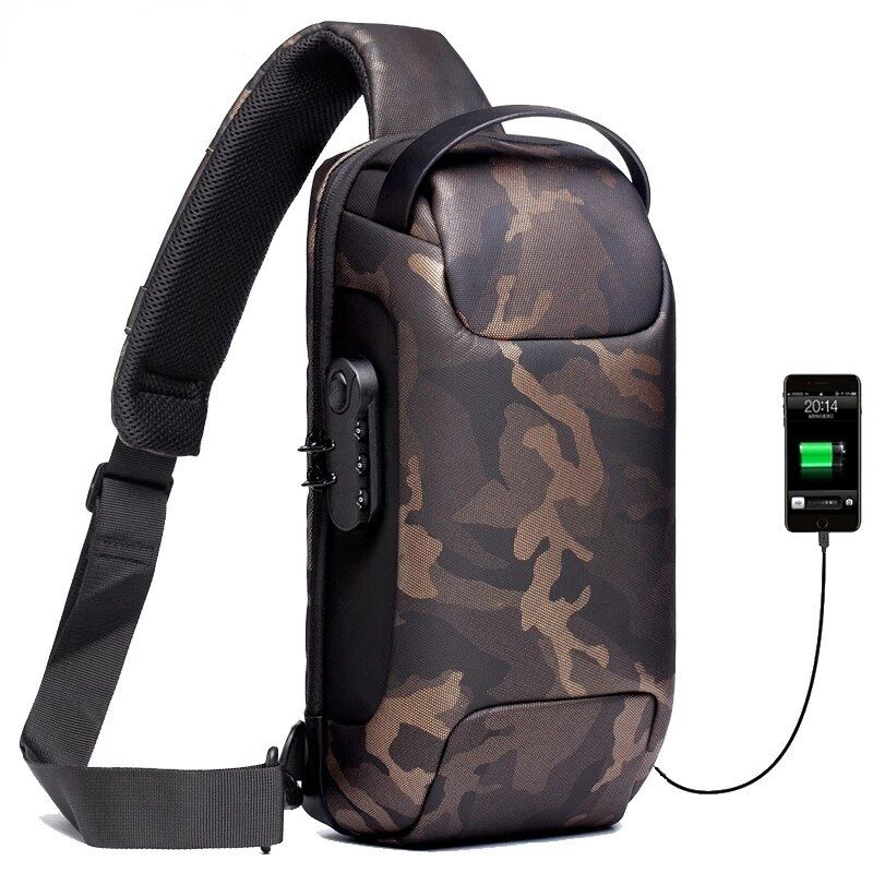 Weixier vonkajší batoh cez rameno s USB Eliseo kamufláž 5 l