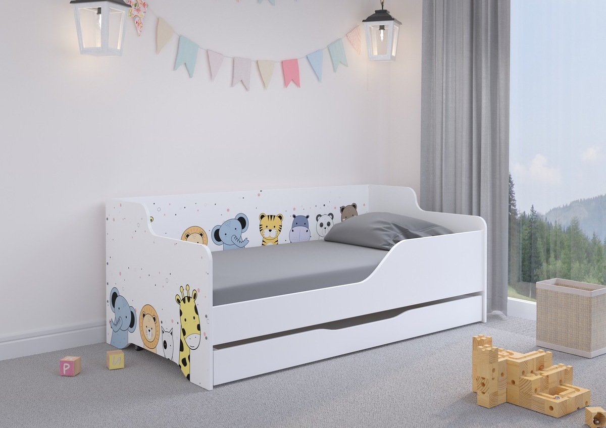 Pat copii cu spătar LILU 160 x 80 cm - ZOO - pat + pat suplimentar - barieră (A - stânga)