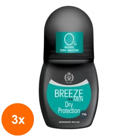 Set 3 x Deodorant Antiperspirant Roll-On Breeze Men, Dry Protection, 50 ml...