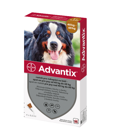 Advantix spot-on 4 x 6.0ml pipette against fleas and ticks for dogs from 40 to 60kg