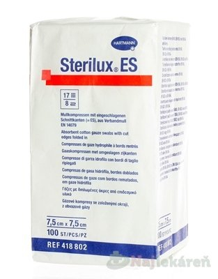 Sterilux ES nesterilný kompres 7,5 x 7,5 cm 100 ks