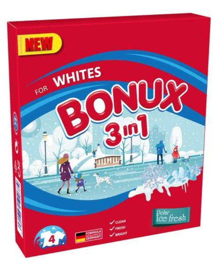 BONUX POWDER WHITE POLAR ICE FRESH 4 PACK/0.3KG