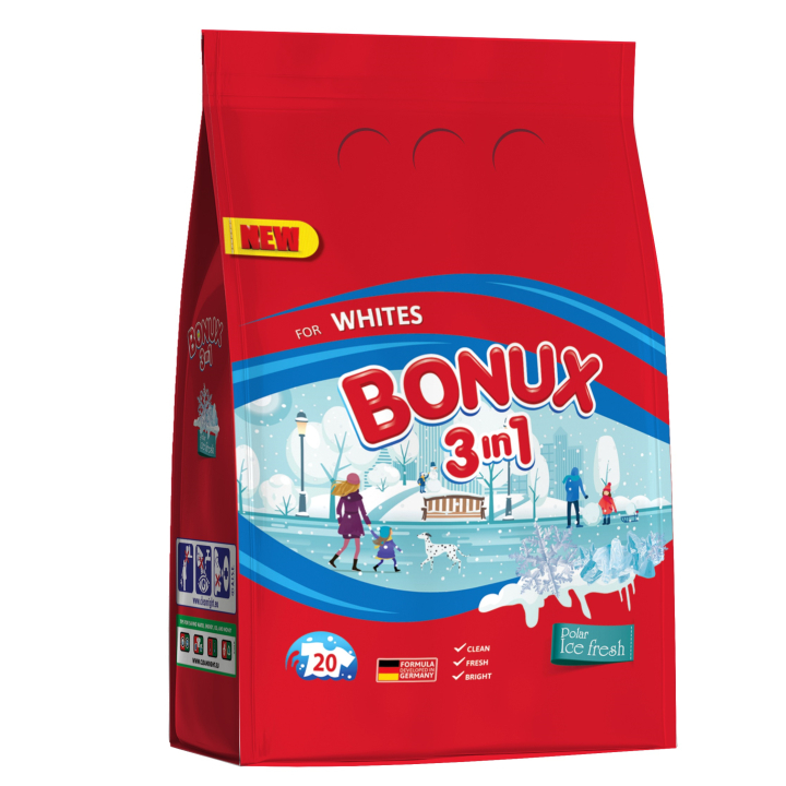 Bonux White Polar Ice Fresh 3in1 laundry powder for white laundry 20 washes 1.5 kg