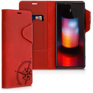 Kožené flipové pouzdro pro Sony Xperia 1 - tmavě červená