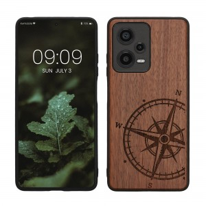 Wooden compass pattern case for Xiaomi Redmi Note 12 Pro 5G - dark brown