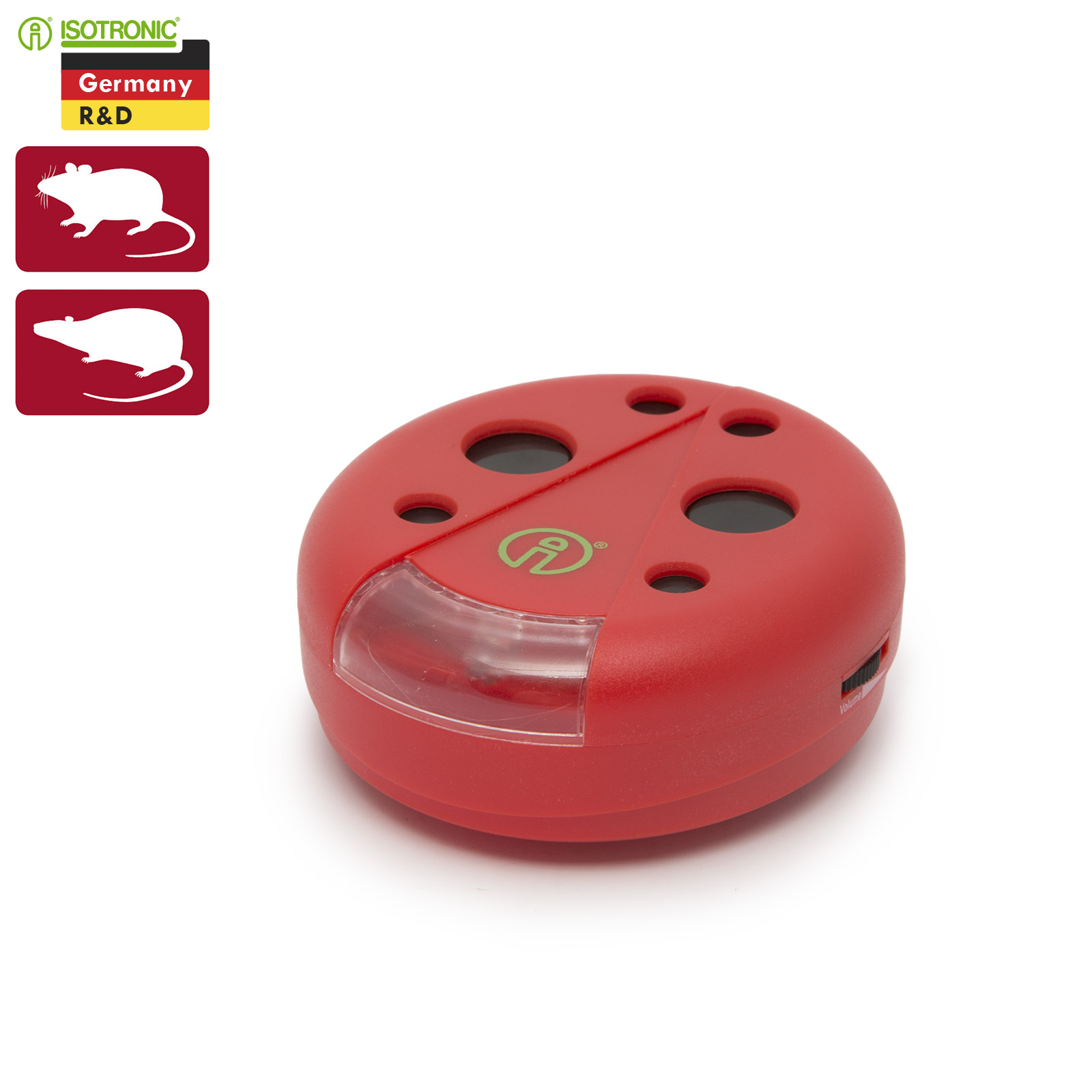 Rodent repellent with LED lamp on batteries