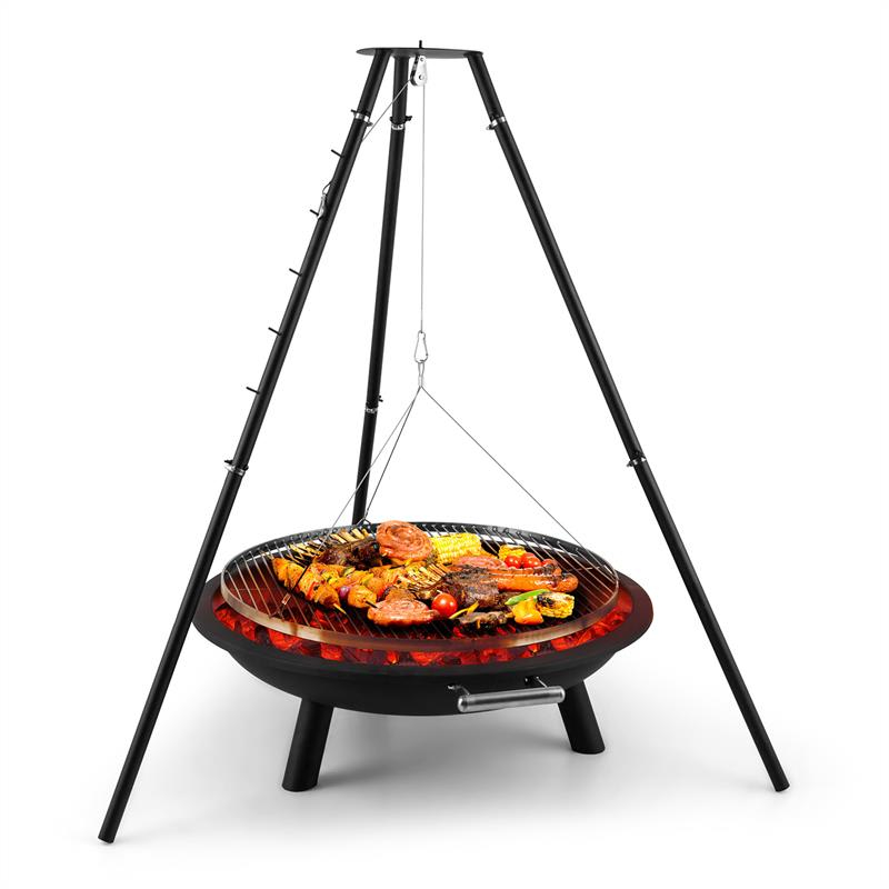 Blumfeldt Arco Trino, rotating grill, fire pit, BBQ, tripod, stainless steel