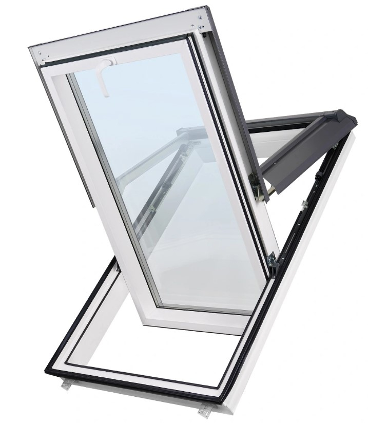 Plastic roof window SUPRO Triple Termo "white" - grey metalwork (7043).