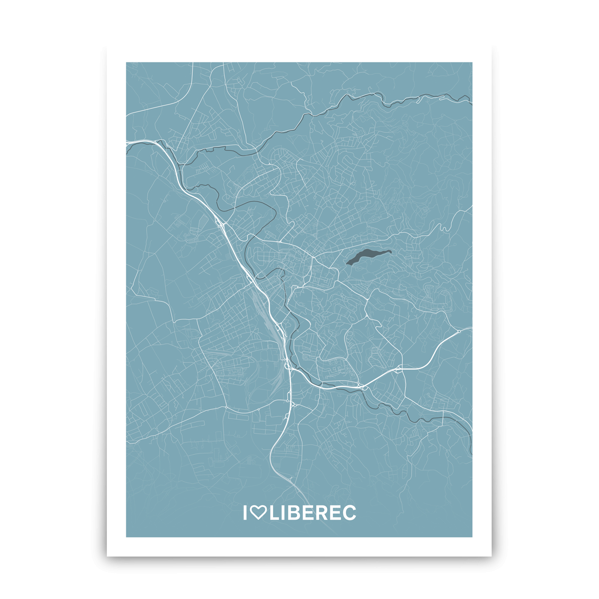 Liberec - road - city - love / city - blue / paper / frameless / 45x60 cm