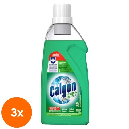 Set 3 x Solutie Gel Anticalcar cu Rol Antibacterian Calgon Hygiene+, 15 Spalari, 750 ml...