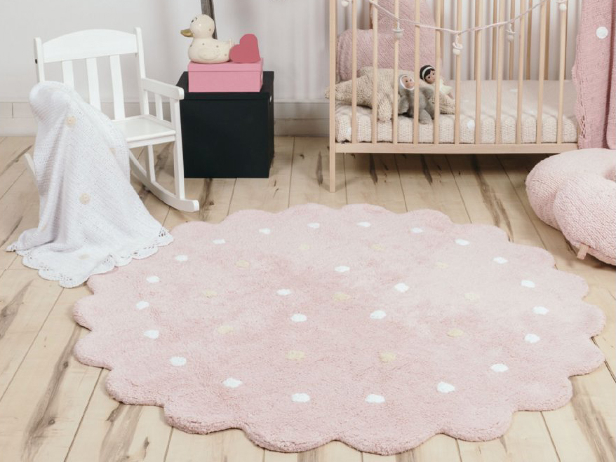 LC Ružový okrúhly bavlnený koberec Dots 140 cm