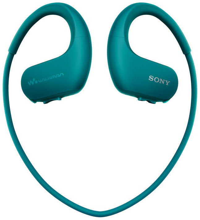 Sony NW-WS413L 4GB MP3 player in headphones blue