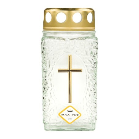 Glass Candle with Cross Max-Pol, White, 18 Hours...