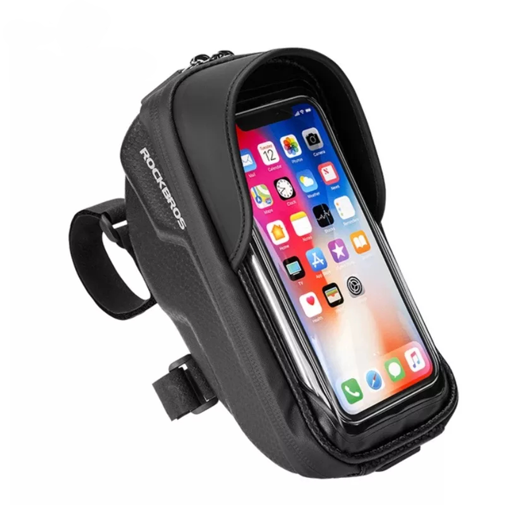RockBros Storage bag (B70) - for handlebars with quick-release system, phone holder module, 19x10x7.3cm - black