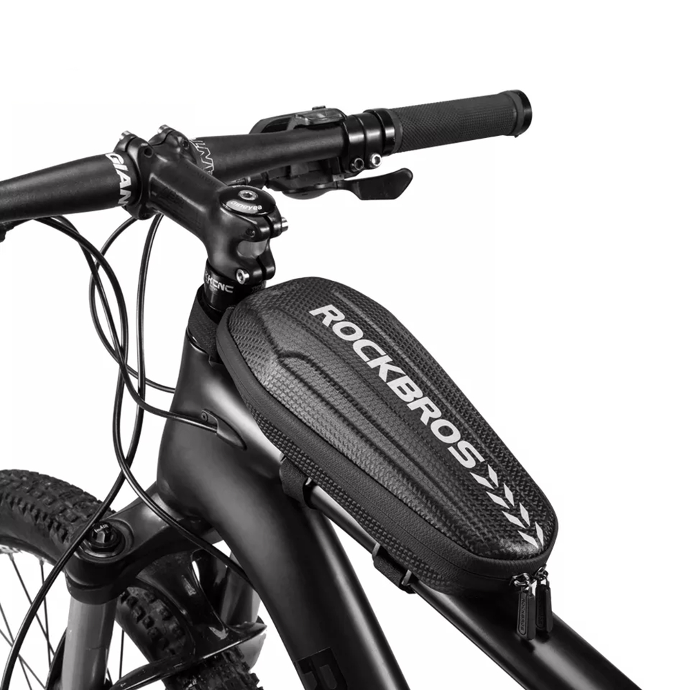 Sac de rangement RockBros (B61) - pour cadre supérieur avant de vélo, vélos électriques, coque dure, système de montage rapide, 1,5 l - noir