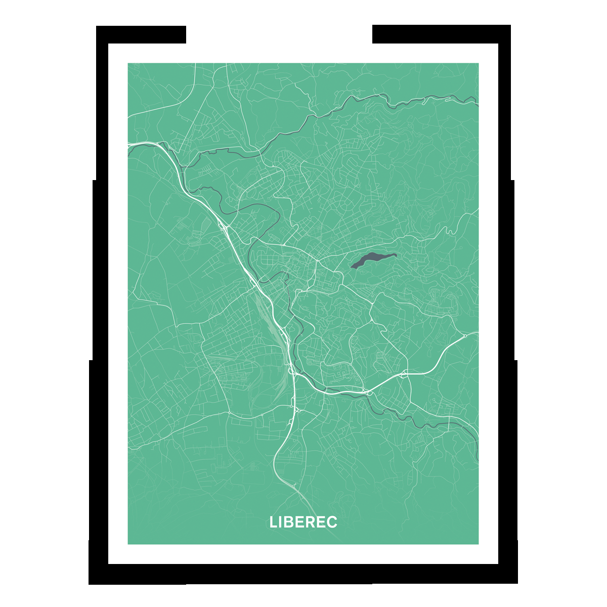 Liberec – silnice - města – mapa doztracena / město – zelená / papír / bez lišt / 45×60 cm